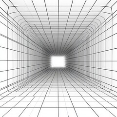 Endless geometric tunnel with radiating light, simple yet captivating monochrome rendering