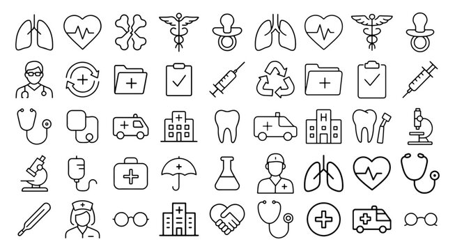 Collection of various medical related line icons