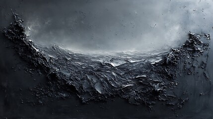Gloomy Abstract Landscape with Dark Textured Ridges and a Gray Sky