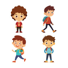 Happy diverse boys cartoon characters; school, friendship, childhood.