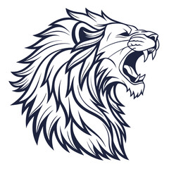 Dynamic bold lion head illustration symbolizing strength courage and leadership with intricate hair details and fierce expression on a white