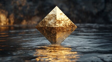 Golden Diamond Shape in Water During a Rainstorm, Abstract Art Creation