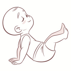 Naklejka premium Minimalist Line Drawing of a Relaxed Baby Sitting Back with Legs Elevated in Relaxed Posture showcasing innocence and calmness in simple artistic