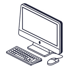 Fototapeta premium Minimalist computer setup featuring a sleek monitor, ergonomic keyboard, and mouse highlighting modern office essentials for productivity