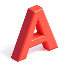 Isometric red letter A casting a distinct shadow on a white surface