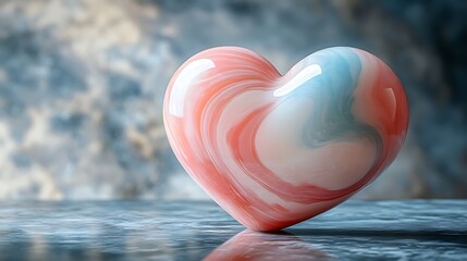 Marble heart reflecting on a water surface, a beautiful love symbol