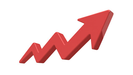 A 3D rendered red arrow pointing upward against a pure white background.