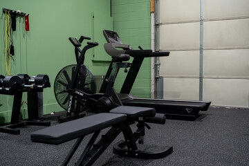 View of gym equipment in fitness center.