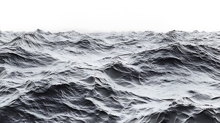 Monochrome Water Surface Texture with Rough Ripples and White Background Horizon