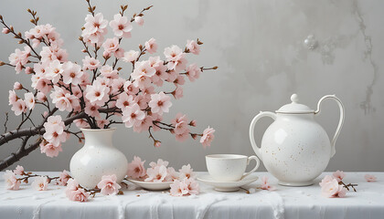 still life with a cup of tea, 3d Rendering illustration © Aleena Javed