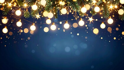 Festive garland with glowing bulbs and star ornaments Christmas lights