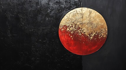 Textured Abstract Art with Golden Orb, Red Gradient and Dark Background Contrast