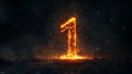 The number one engulfed in flames against a dark and smoky background
