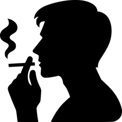 Smoker silhouette: A minimalist silhouette of a person smoking a cigarette, the swirling smoke curling upwards, creating a visual representation of the act. 