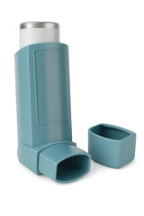 Blue asthma inhaler with transparent background relieving respiratory problems