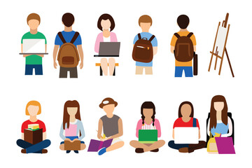 Academic Gathering: A diverse assemblage of student engaged in academic activities, from laptop use and reading to artistic pursuits, against a vibrant and appealing background