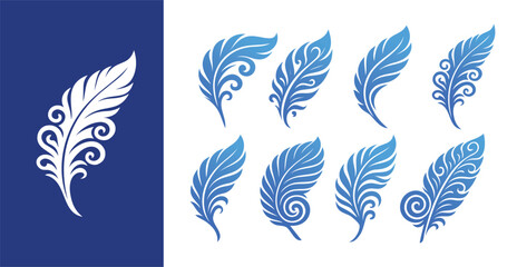 Obraz premium Elegant Feather Logo Set – Decorative Quill Icons for Branding and Design