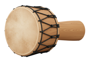 Isolated Small Hand Drum with Wooden Body and Black Lacing