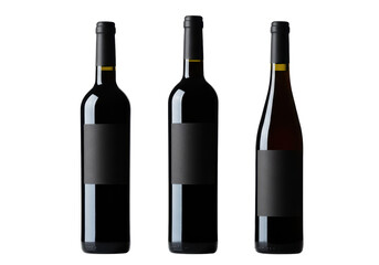Isolated Three Dark Wine Bottles with Blank Labels