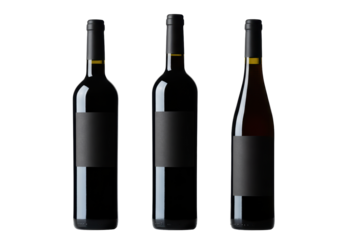 Isolated Three Dark Wine Bottles with Blank Labels