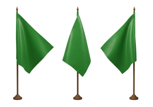 Isolated Set of Three Green Table Flags