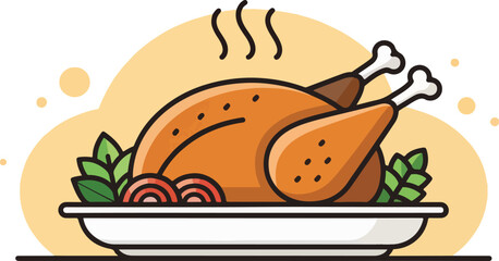 Chicken Tandoori icon design, Grill Chicken vector design, Chicken Tandoori logo design