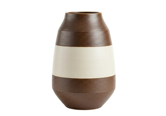 Isolated Two-Tone Ceramic Vase with Brown and Cream Bands