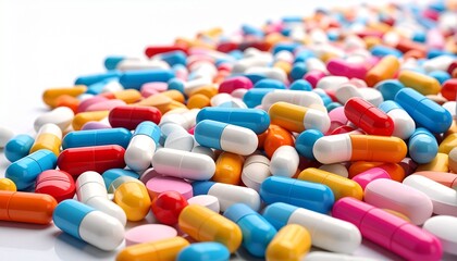 Scattered multicolored capsules and tablets pills medicine