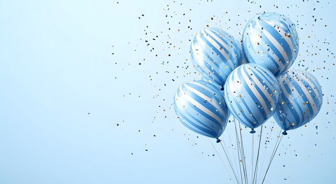 Happy birthday greeting 3d design. Birthday greeting text with blue and white inflatable balloons for boys invitation card template. illustration birth day card design.  - Powered by Adobe