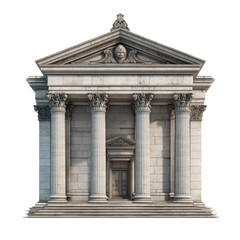 Fototapeta premium Classical temple architecture featuring columns and intricate carvings on a white background