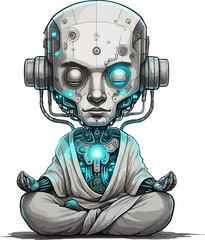 Black and white futuristic 3D human-like artificial intelligence cyborg robot with a camera isolated on white