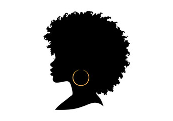 Isolated African Woman Silhouette with Afro and Earring