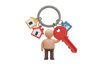 Isolated Real Estate Keyring with Key and Miniature Houses