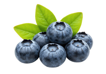 Isolated Fresh Blueberries with Green Leaves Healthy Snack