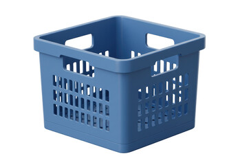 Isolated Blue Plastic Storage Crate with Ventilation Holes
