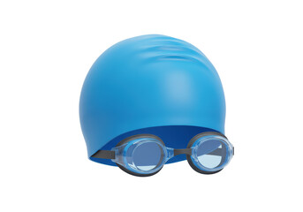 Isolated Blue Swimming Cap and Goggles for Aquatic Sports