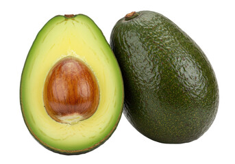 Isolated Two Halved Avocados with One Showing Seed Close-up