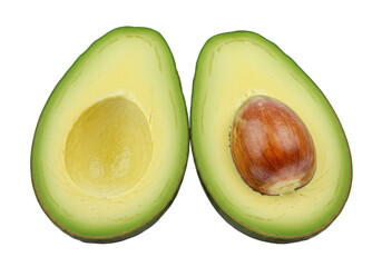 Isolated Halved Avocado with Pit and Smooth Flesh