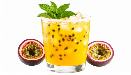Yellow passionfruit cocktail with mint and sugar rim drink tropical