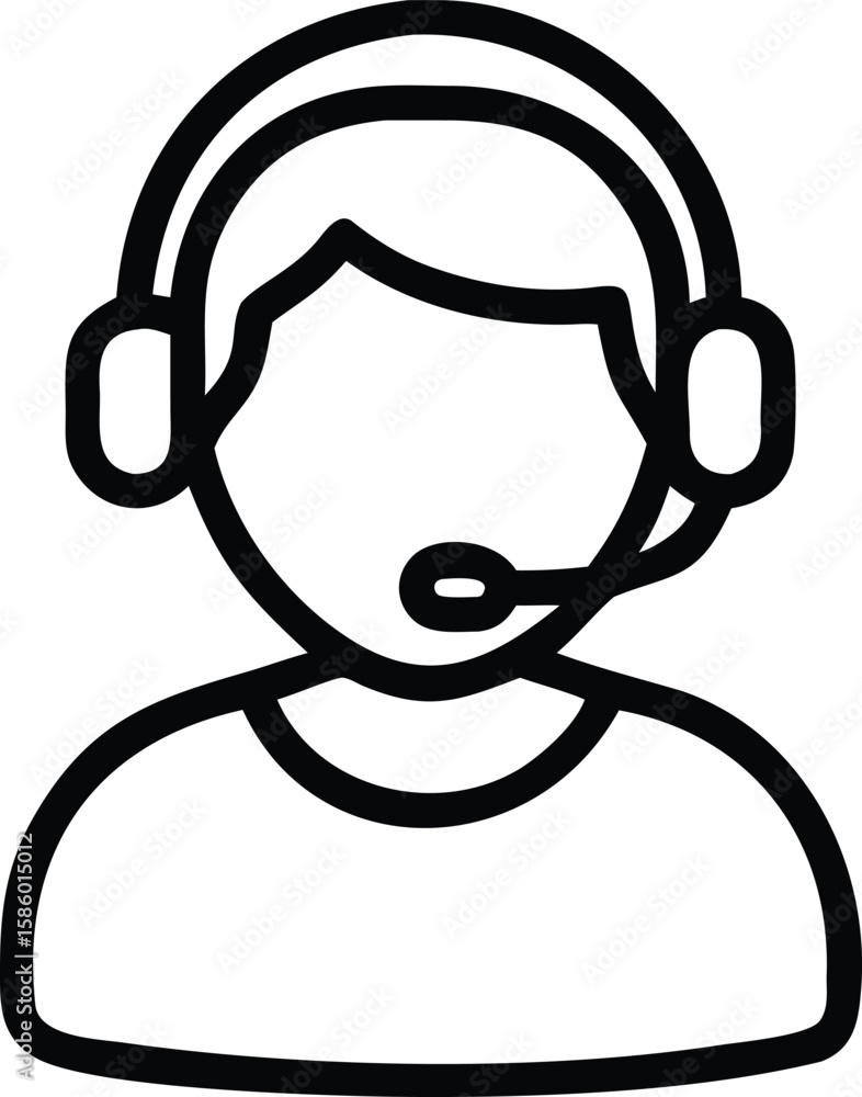 Poster simple line art avatar of call center worker with headset