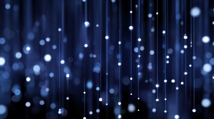 Abstract Blue Lights and Dark Background Vertical Lines and Glowing Dots