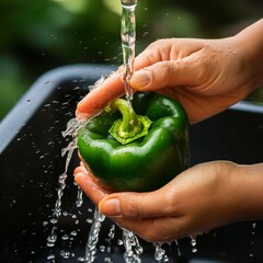 Hand Washing a Bell Pepper