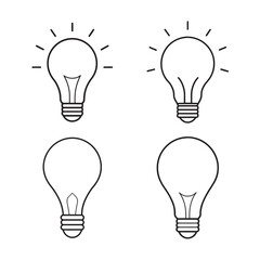 line art of glowing light bulb bundle on white background