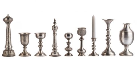 Antique silver decorative objects isolated on a transparent background