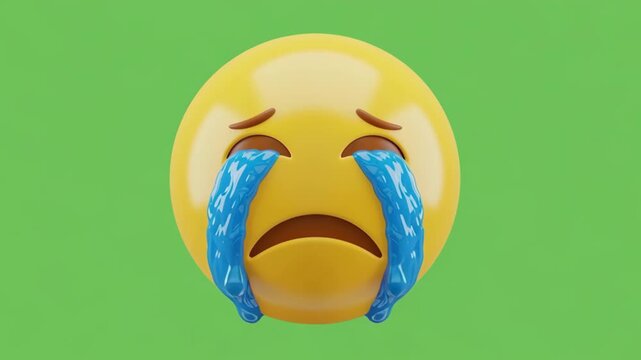 Animation of a loudly crying emoji on green screen, transparent background, representing sadness, grief, despair or extreme emotional reaction for mental health concepts