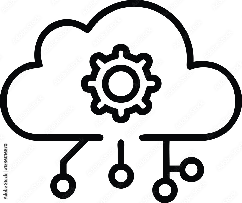 Aufkleber simple line art cloud computing icon with gear and nodes for digital designs