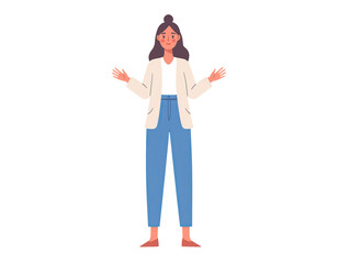 Flat cartoon woman character illustration. Cartoon character flat illustration style.