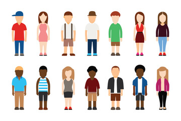Diverse Group of People Illustration: A vibrant illustration showcasing a variety of people from diverse backgrounds standing, representing a colorful tapestry of individuals. 