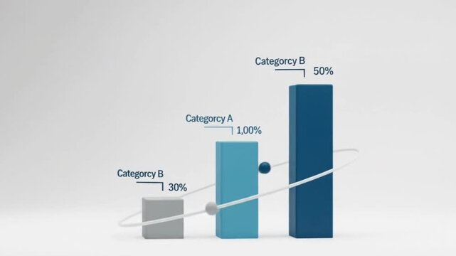 3D bar chart showing statistical data and percentages for different categories, symbolizing results and comparison.