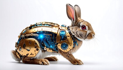 A robotic rabbit against a plain white background